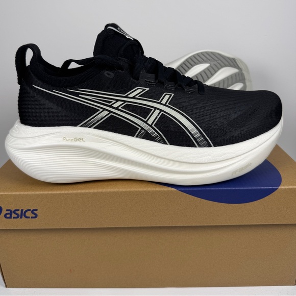 Men's Asics Gel-Nimbus 27, Black/Lake Grey, 8.5 2E Wide US - Picture 1 of 8